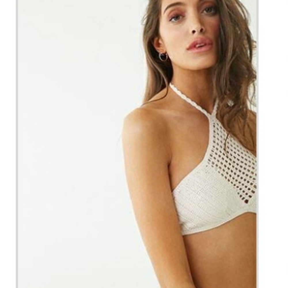 Knit swim cover top IVORY self tie sz small NWT